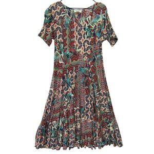 Orientique Midi Dress Womens S Multicolor Good Tropical Geometric Rayon Boho‎